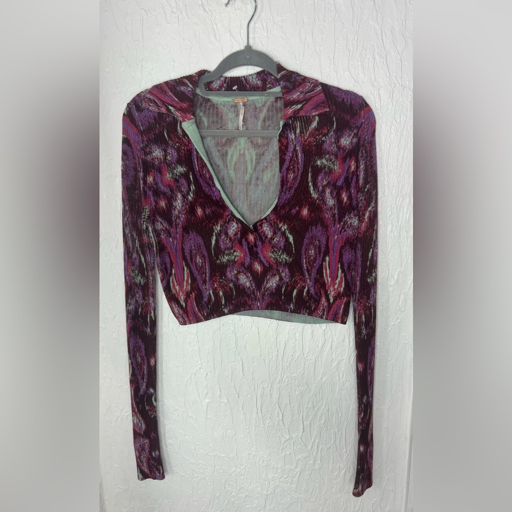 Free People Purple Patterned Crop Top